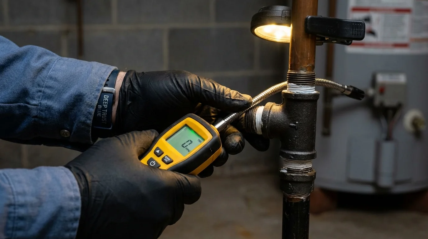 Gas leak detection with electronic sniffer by Johns Plumbing LLC in Muncie