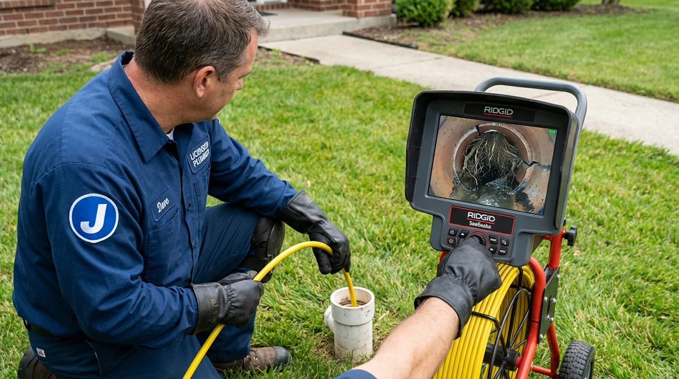 Sewer camera inspection being performed by Johns Plumbing LLC in Muncie